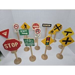 Vintage Childcraft Block Play Wood Street Traffic Signs 7.5” Lot of 14 in Box